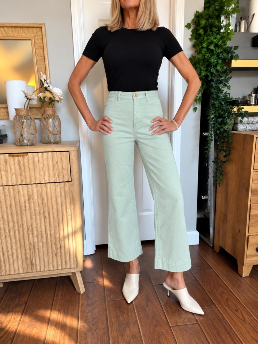 GAP High Rise Wide Leg Crop Pants Sage Green Size 4 NWT